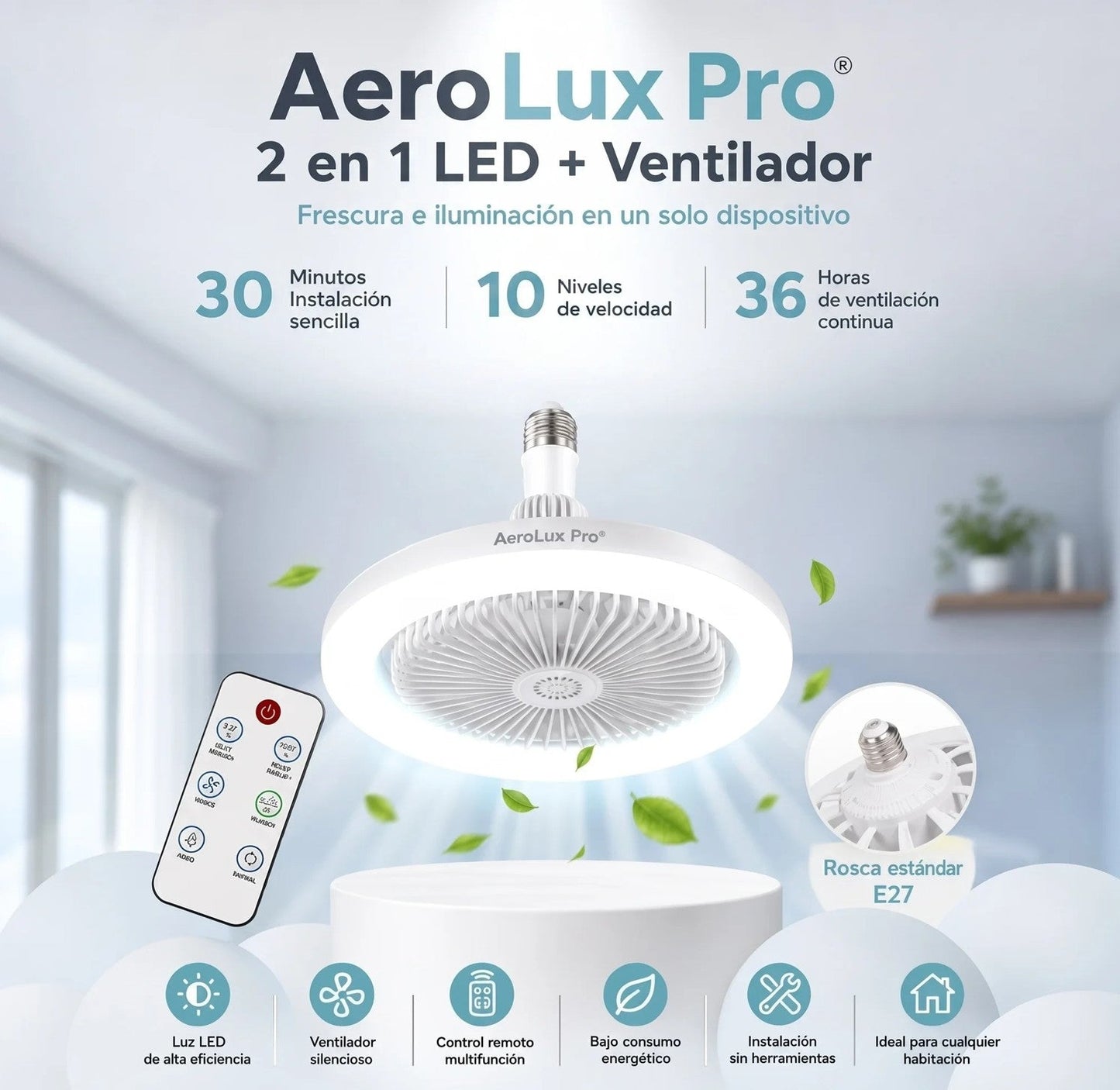AeroLux Pro® – Foco Ventilador Inteligente