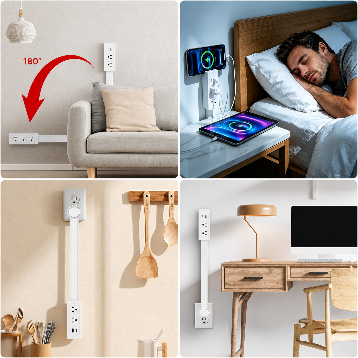 FlexiEnchufe™ 180° - Extensión Giratoria que Aprovecha Cada Centímetro de tu Hogar