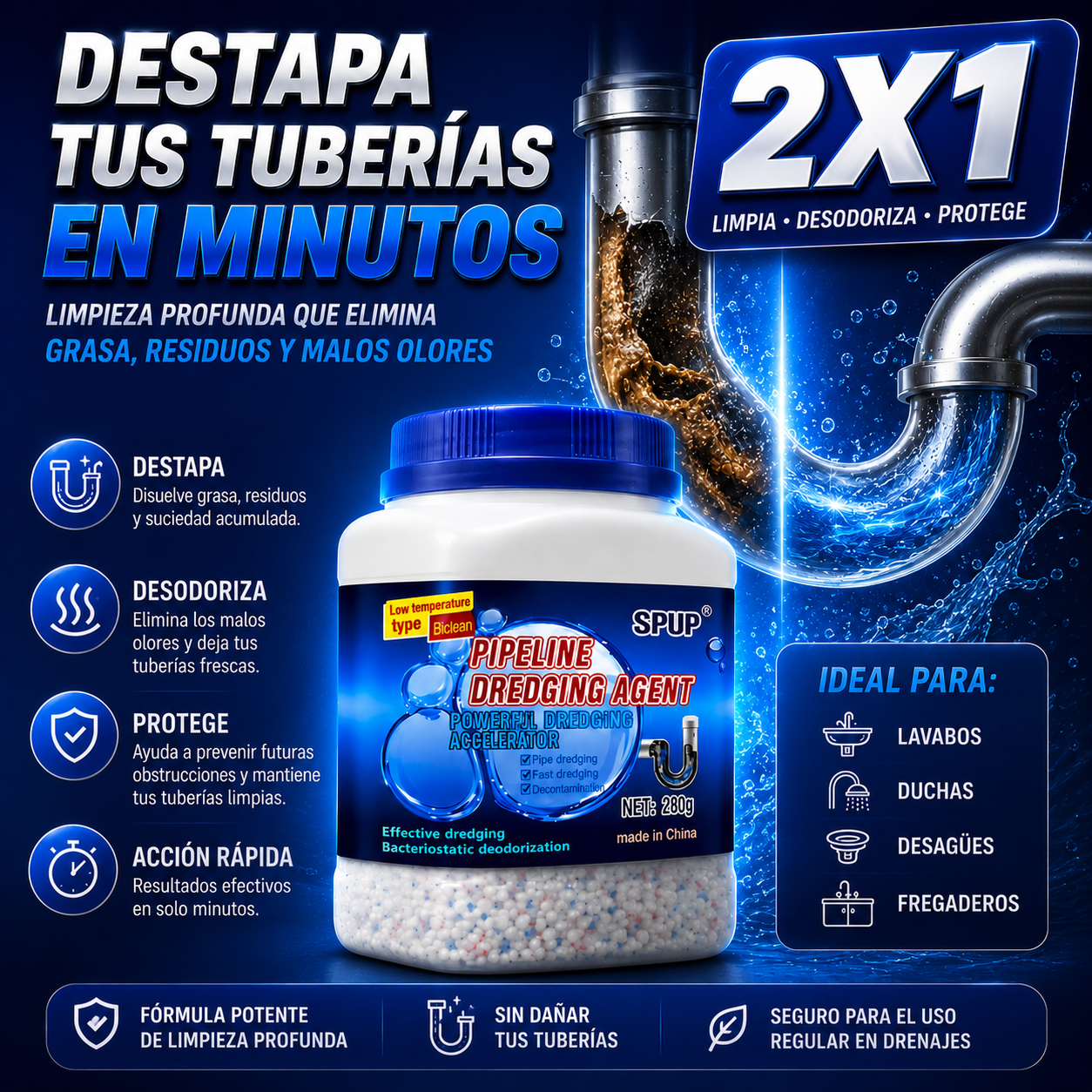 2X1 DestapaMax™ – Destapa y Elimina Malos Olores