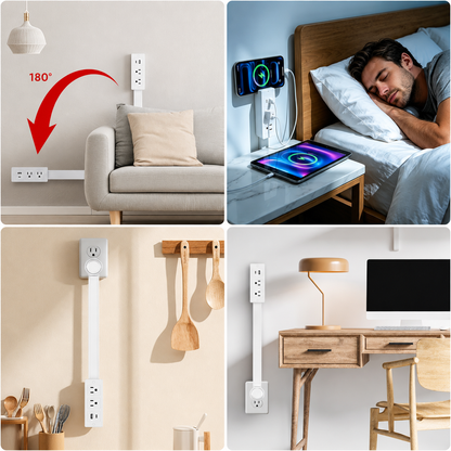 FlexiEnchufe™ 180° - Extensión Giratoria que Aprovecha Cada Centímetro de tu Hogar