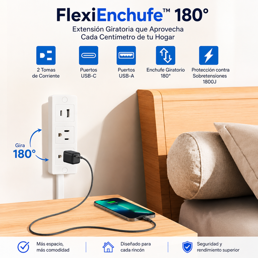 FlexiEnchufe™ 180° - Extensión Giratoria que Aprovecha Cada Centímetro de tu Hogar