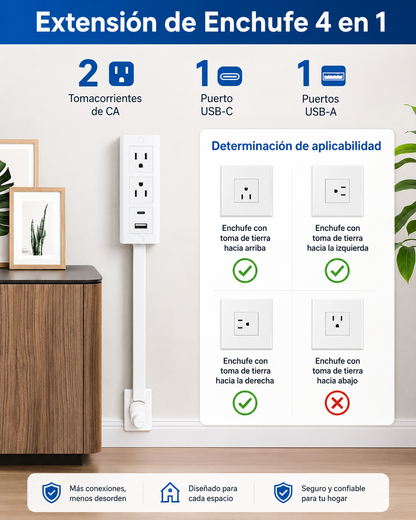 FlexiEnchufe™ 180° - Extensión Giratoria que Aprovecha Cada Centímetro de tu Hogar