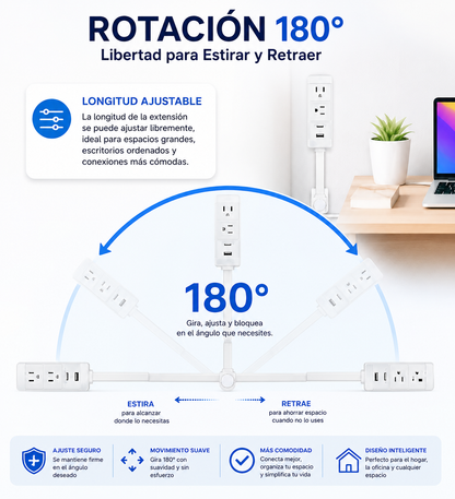 FlexiEnchufe™ 180° - Extensión Giratoria que Aprovecha Cada Centímetro de tu Hogar