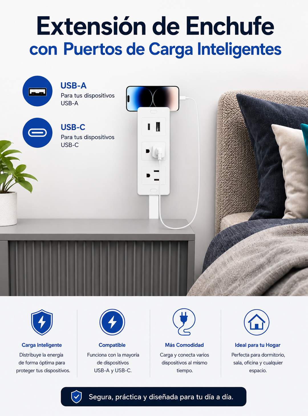 FlexiEnchufe™ 180° - Extensión Giratoria que Aprovecha Cada Centímetro de tu Hogar