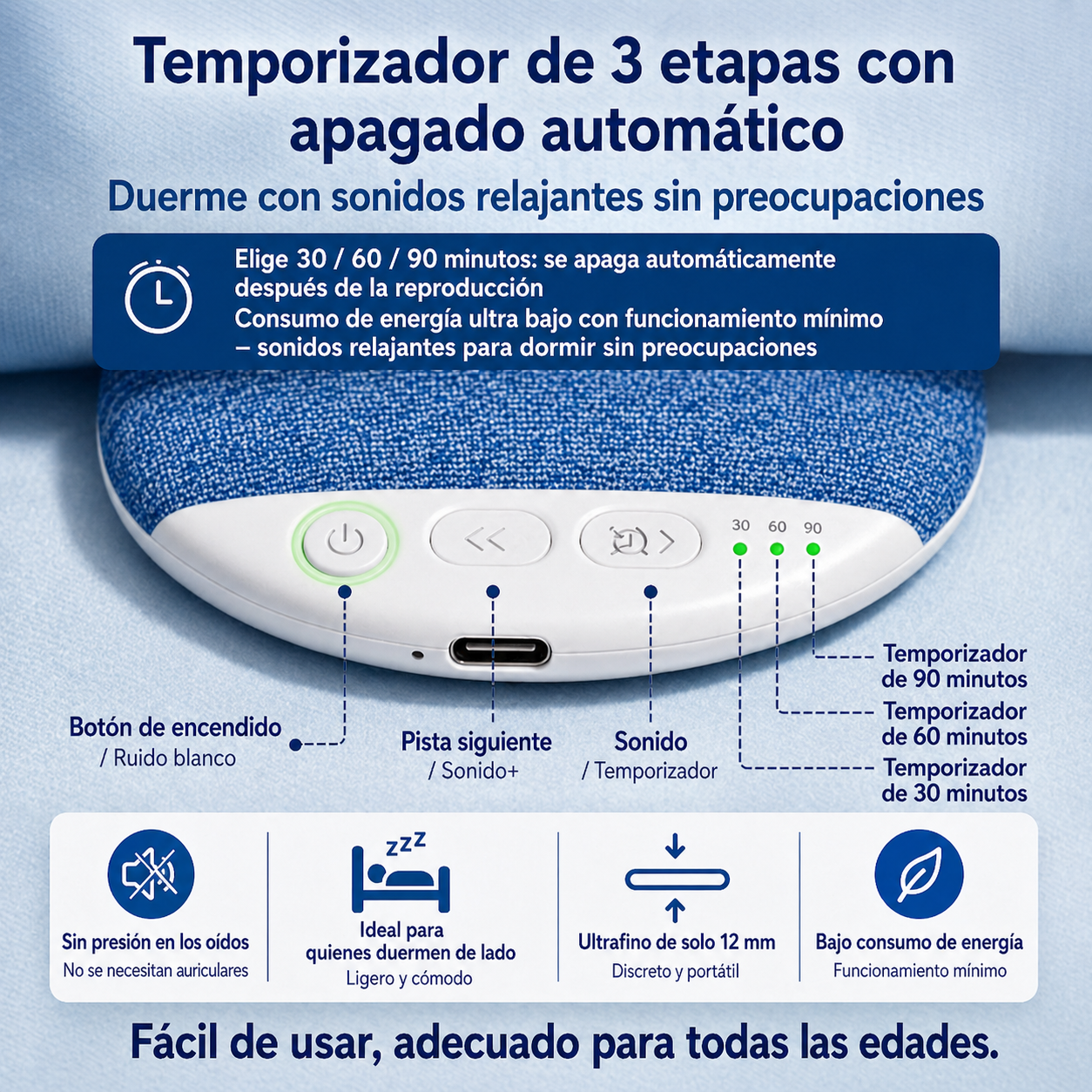 RelaxaSleep™ – Bocina Tipo Almohada Bluetooth para Dormir y relajarte