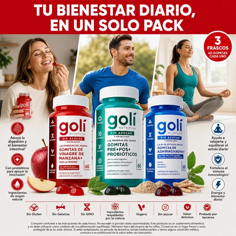 Goli® Pack Bienestar 3 en 1 | Vinagre de Manzana + Probióticos + Ashwagandha