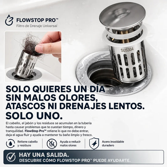 2X1 FlowStop Pro™ - Tapón Universal para Desagüe con Filtro Antiolores